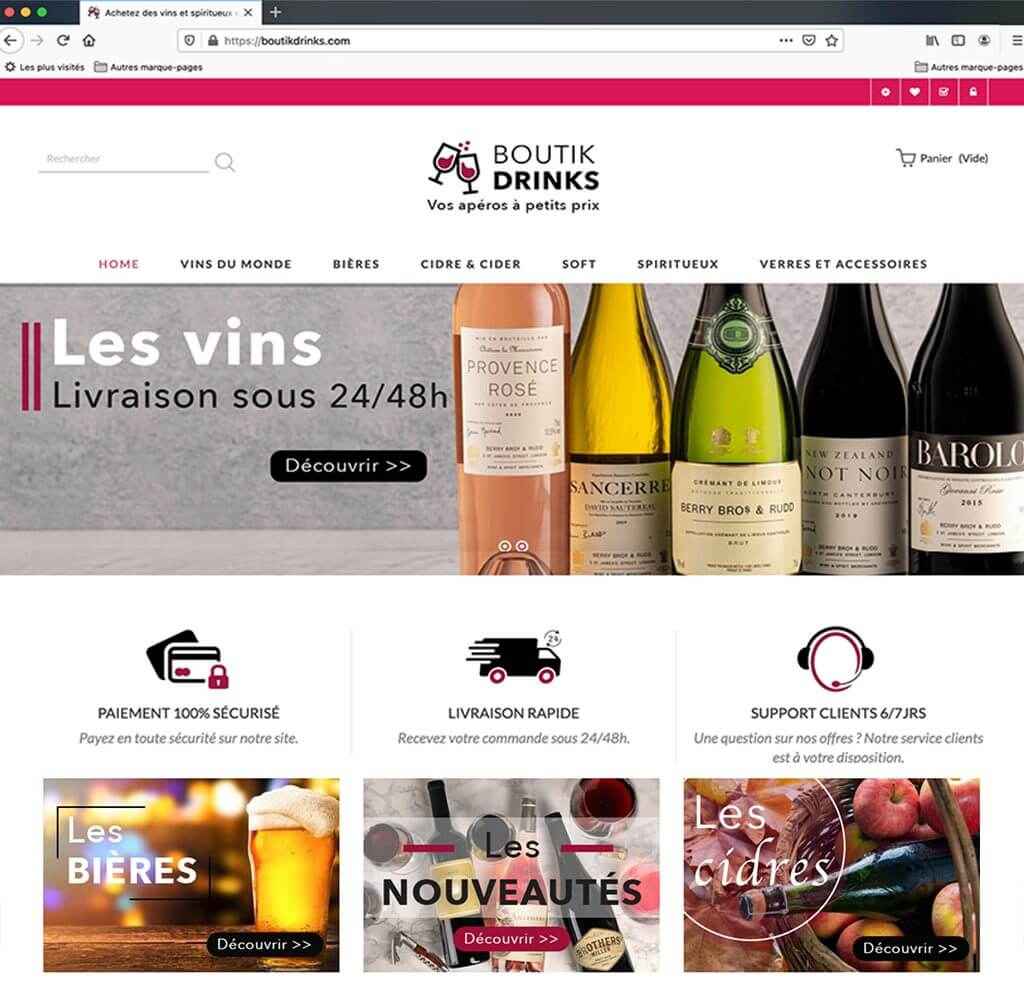 Création site e-commerce clé en main de Vins et Spiritueux en dropshipping